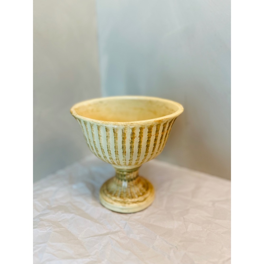 Vintage Hull Pottery USA 15 Ribbed Pedestal Planter Urn Cream Brown 6in
